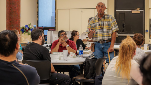 A student giving his speech to the class