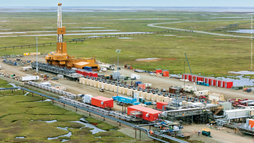 An aerial shot of the drilling rig