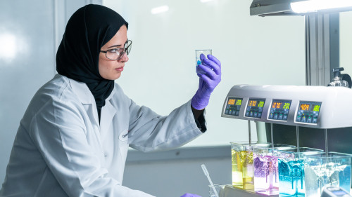 Process Lab, Scientist Eman with Dissolved Air Flotation unit