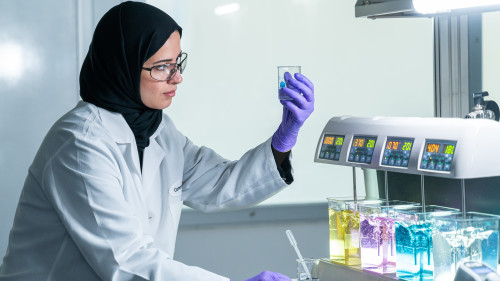 Process Lab - Scientist Eman with Dissolved Air Flotation Unit