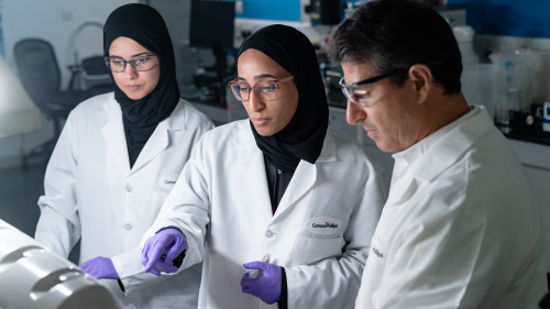 Process Lab -Principal Engineer Gennaro, Engineer Mashael and Scientist Eman with Dissolved Air Flotation Unit
