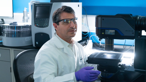 Spectroscopy Lab - Principal Engineer Gennaro with microscope