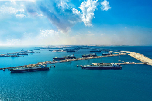Aerial of Qatar LNG vessels