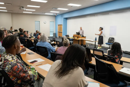 Adult students in a classroom