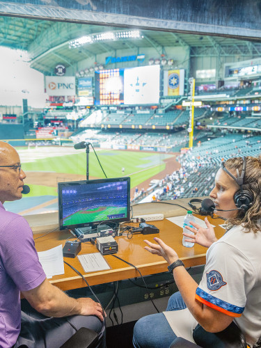 Amber Sturdy and Robert Ford in Astros broadcast booth