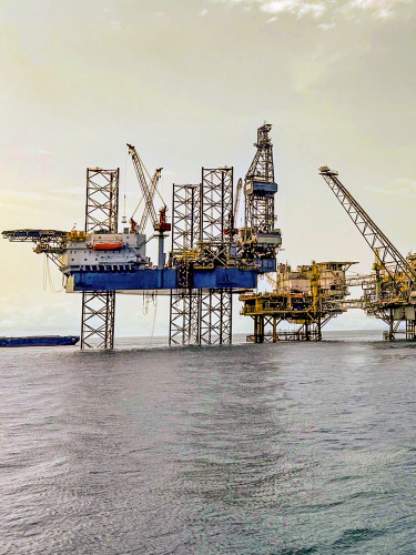 Jack-up drilling rig near Alba B platform complex