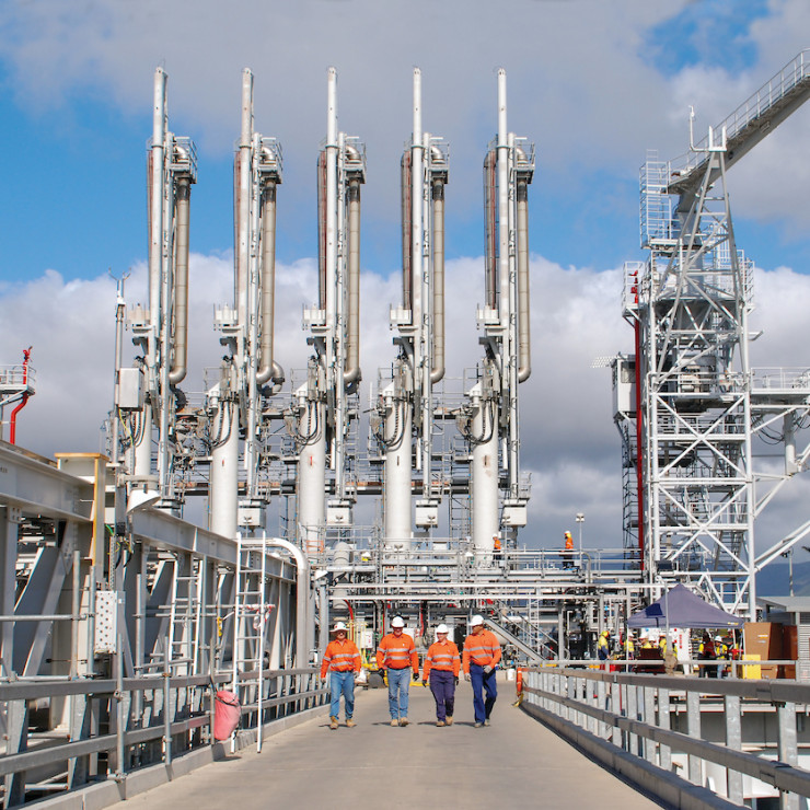 stacks at an LNG facility in Australia