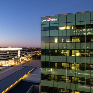 ConocoPhillips sign on the Midland office building