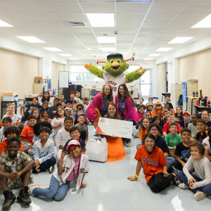 kids in school with Astros mascot