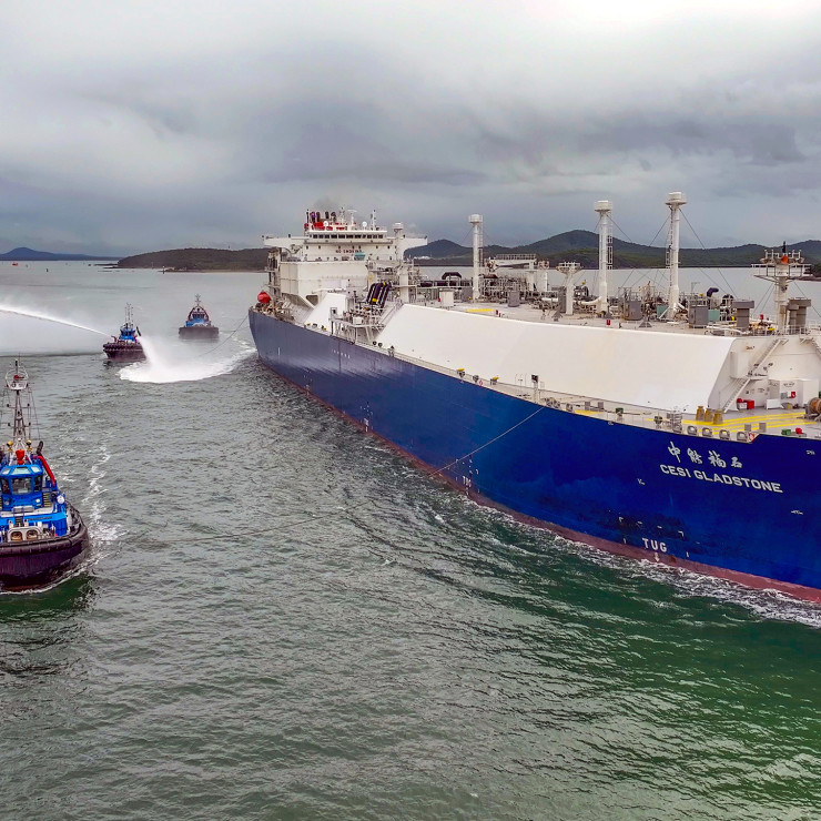 The Cesi Gladstone, carrying Australia Pacific LNG's 1,000th cargo, departs after loading on Curtis Island