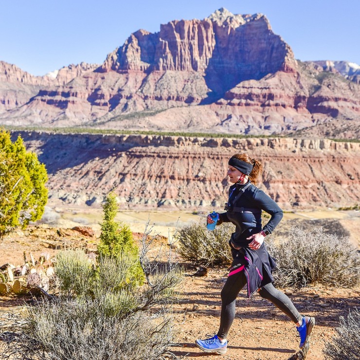 Jennifer Ellis runs on the Wire Mesa Trail during the Zion Half Marathon outside Zion National Park.
