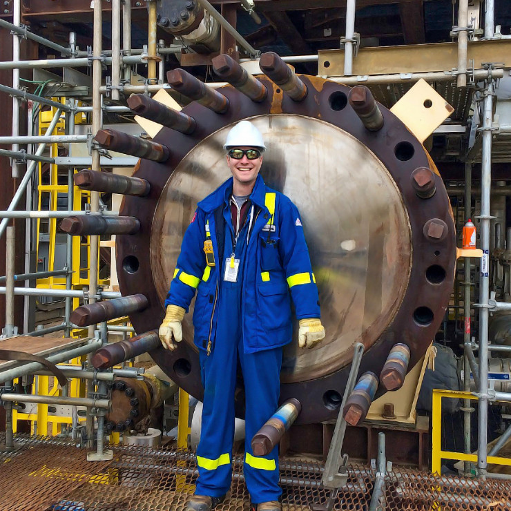 Jonathan Kiesewetter at Surmont working on a heat exchanger modification. 