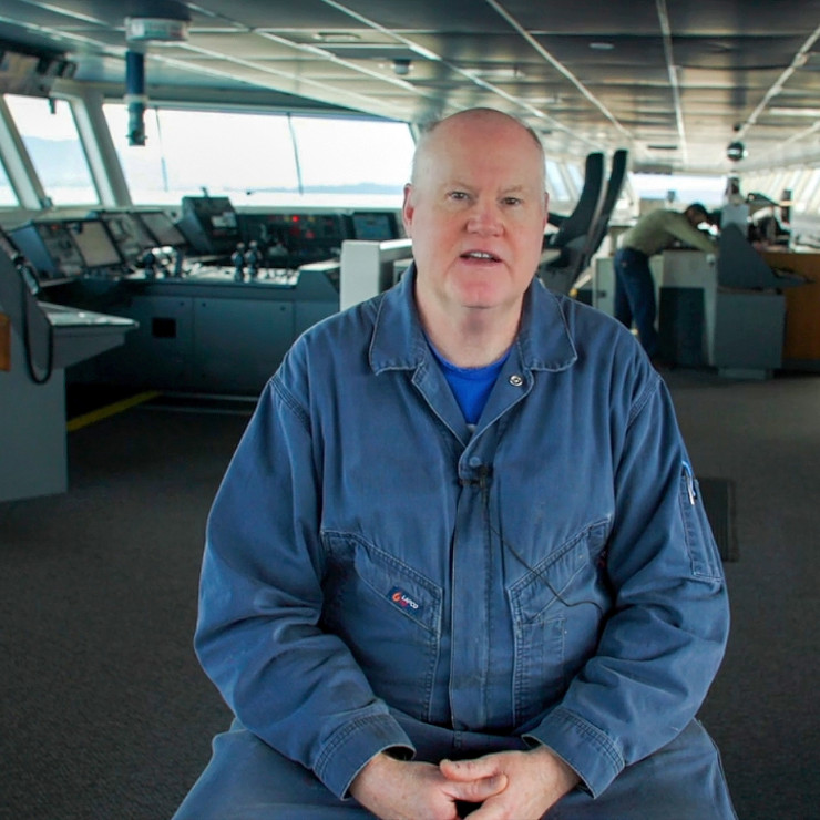 Wes Mathis aboard a ship