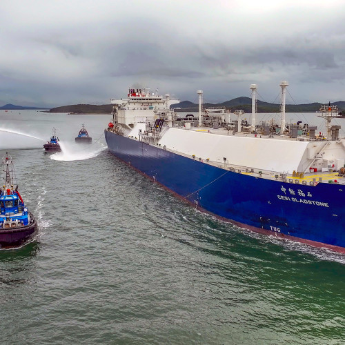 The Cesi Gladstone, carrying Australia Pacific LNG's 1,000th cargo, departs after loading on Curtis Island