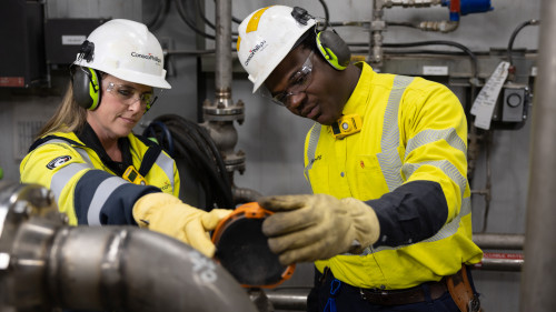 ConocoPhillips workers checking equipment. 